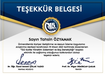 Dzce niversitesi Kariyer Gnleri 19 Nisan 2021 Tahsin zyamak